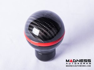 FIAT 500 Gear Shift Knob - Black Italy  - Carbon Fiber Top/ Black Base and Red Side Stripe